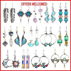 14 Pair Vintage Teardrop Dangle Earrings Boho Retro Leaf Drop Set